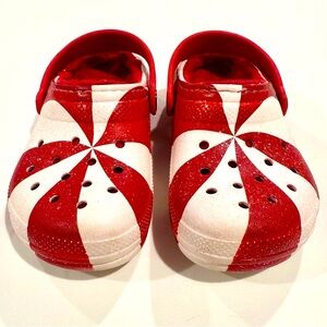 Crocs Kids Lined Holiday Clogs Girls 10 Candy Canes Glitter Peppermint Christmas